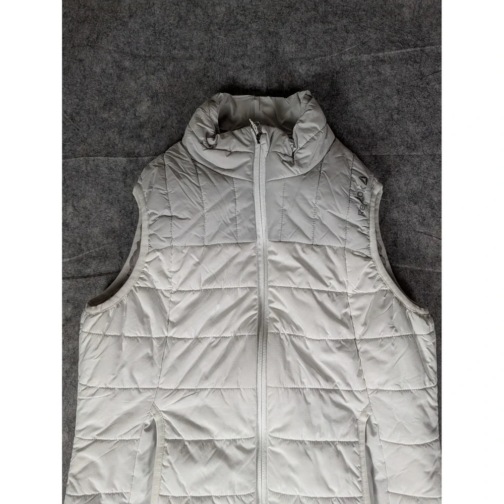 Reebok Womens Quilted‎ Puffer Vest Full Zip Light Grey Sleeveless Jacket S